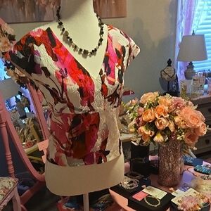 Sachin + Babi Multicolor Pink and Red  Floral Abstract Embroidered Blouse